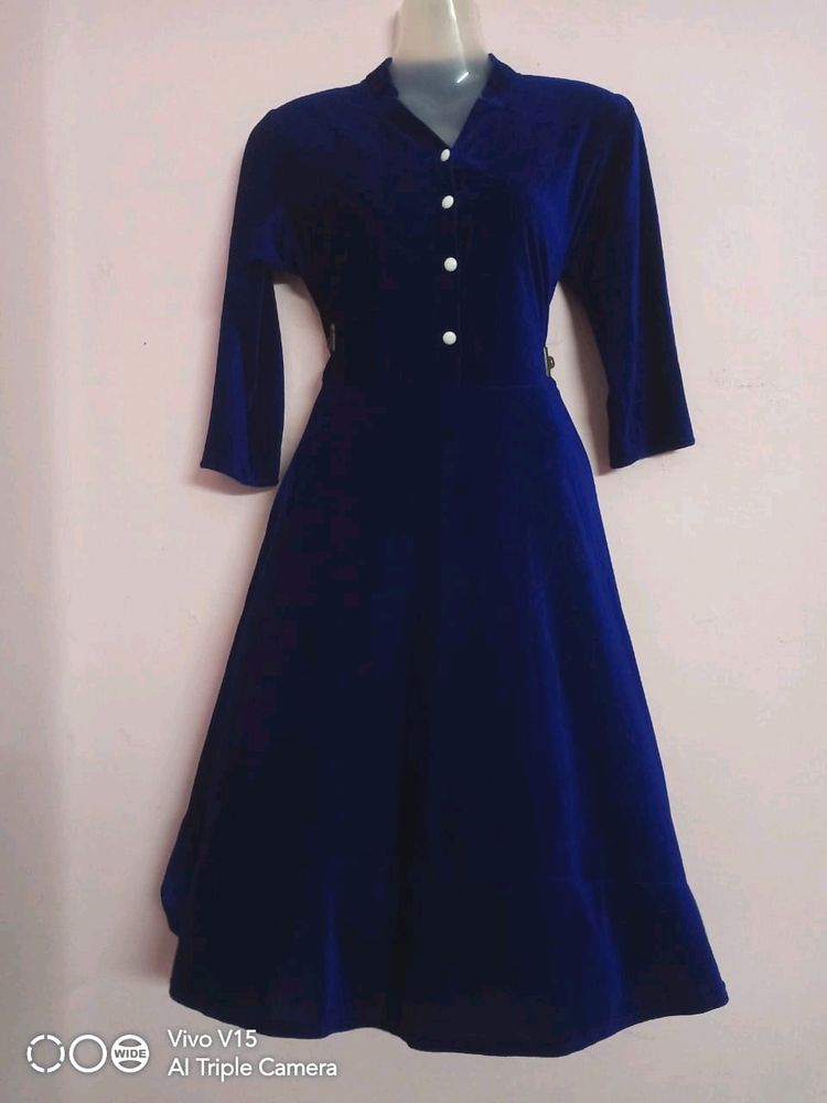 Royal Blue Velvet Kurta(S)