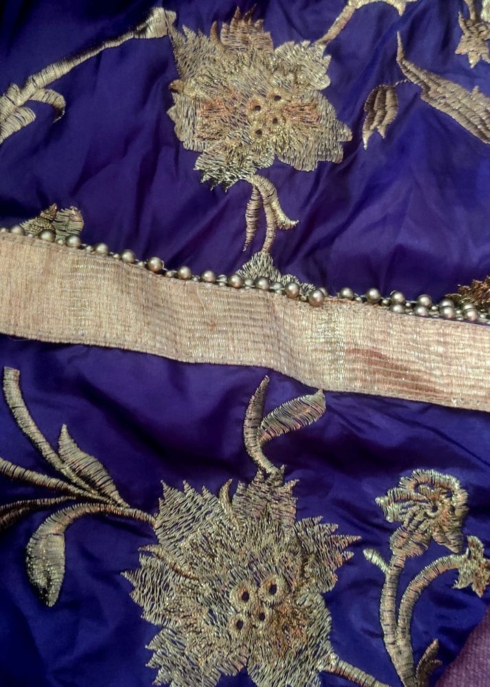 Blue Heavy Dupatta With Golden Work