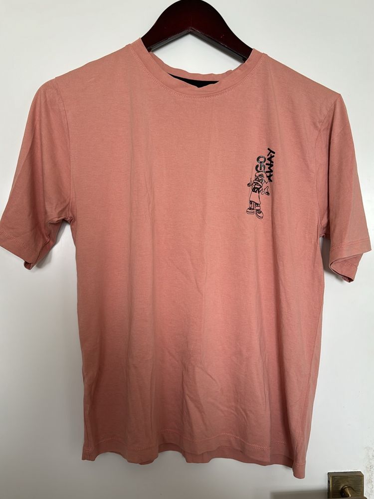 Peach Tshirt With Both Side Print 38 Chest
