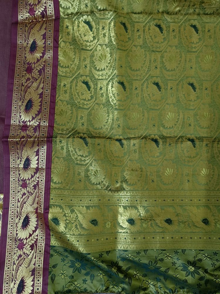 Mehendi Green Saree with stitched blouse