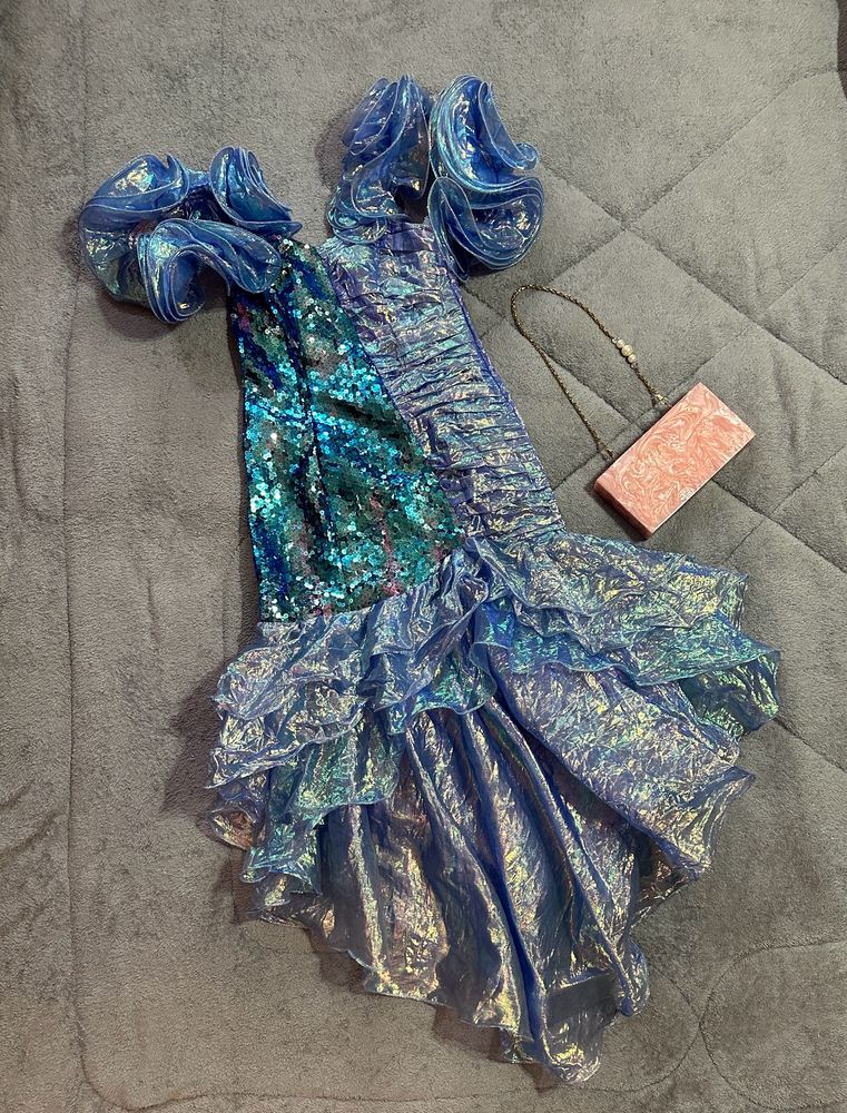 Blue Sequins Ruffle Dress (bust :30-32