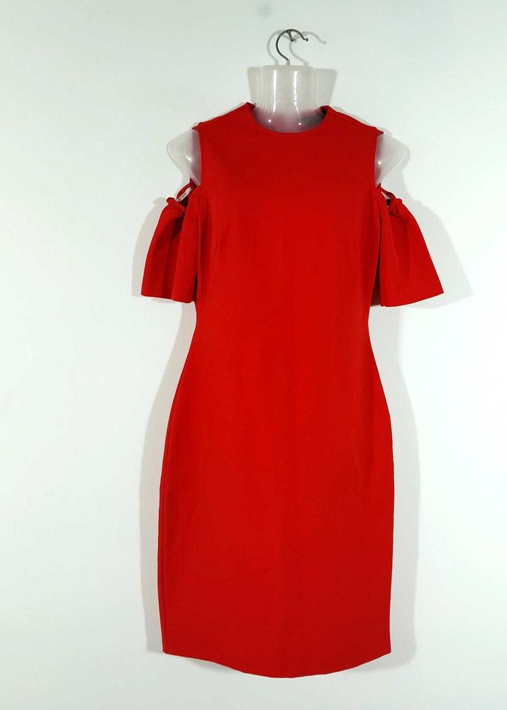 Red Cold Shoulder Partywear Dress For Women's