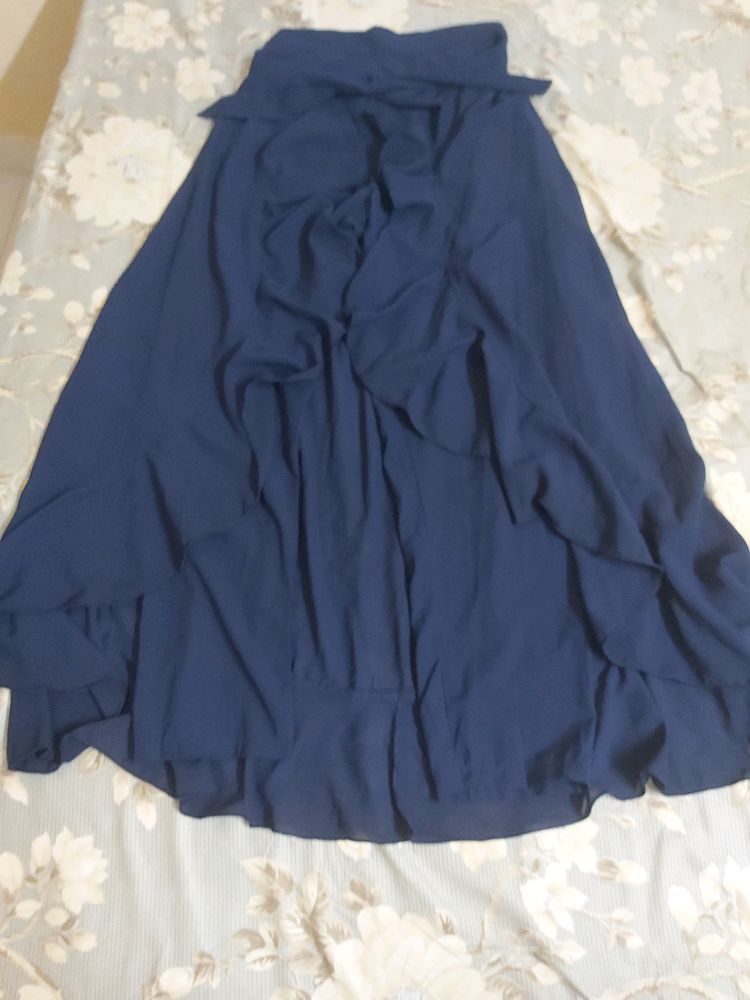 blue chiffon skirt trouser