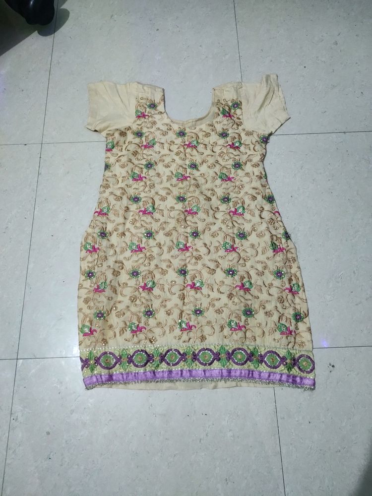 Golden Full Embroidery Kurti