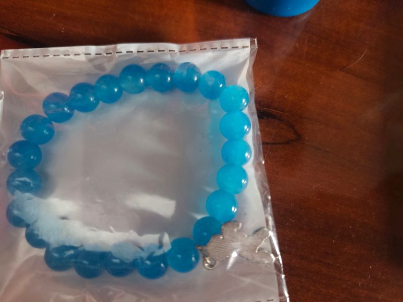 Blue Coloured Glassy Plastic Bead Bracelet From