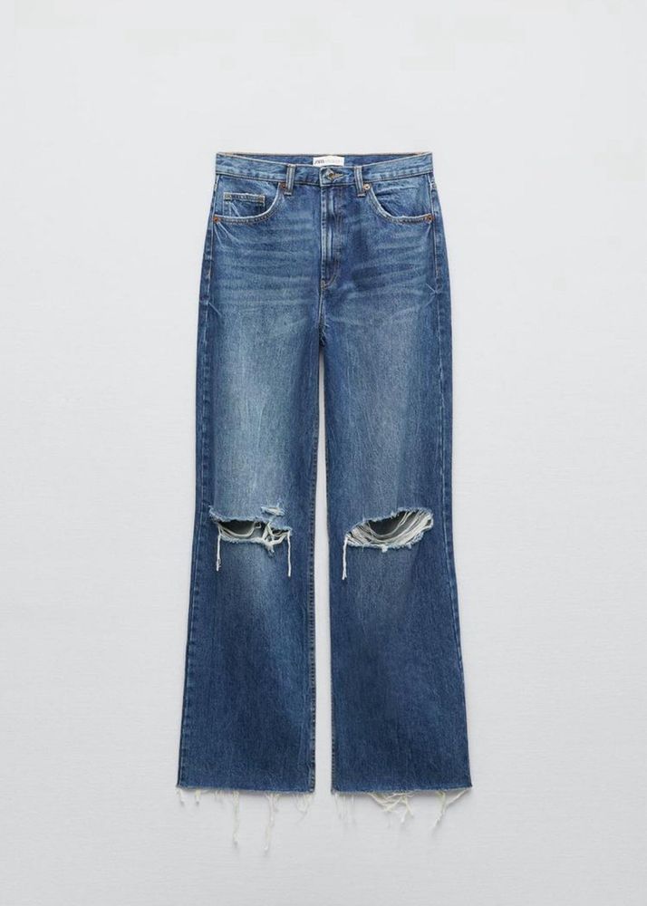 Zara Wide Leg High Waist Ripped Jeans