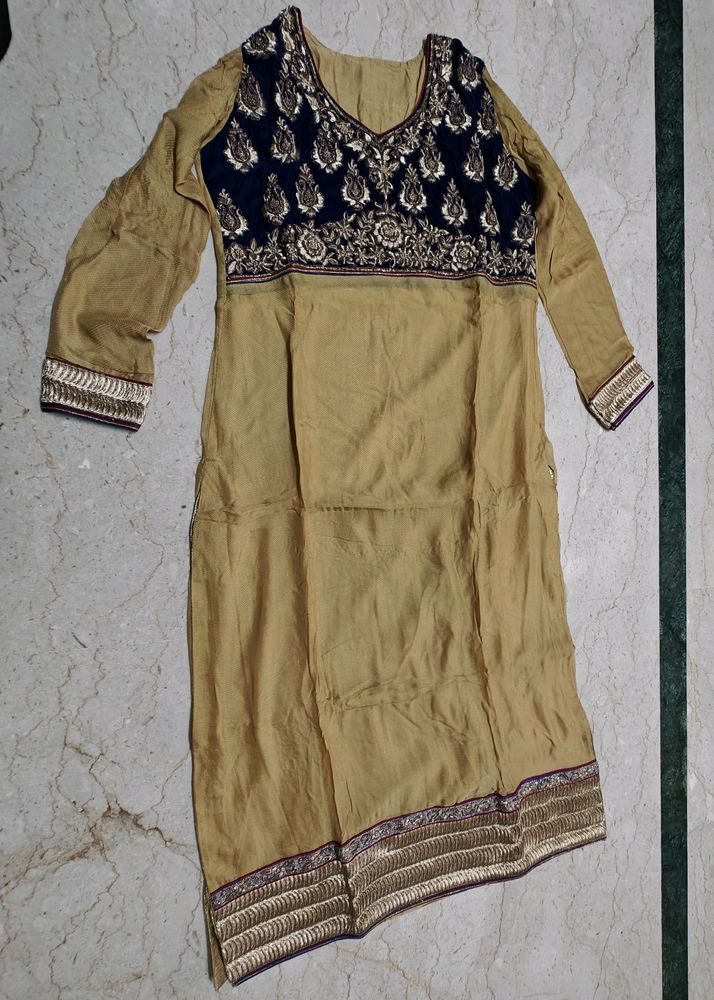 Beige and Blue Zardozi Work Kurta Set