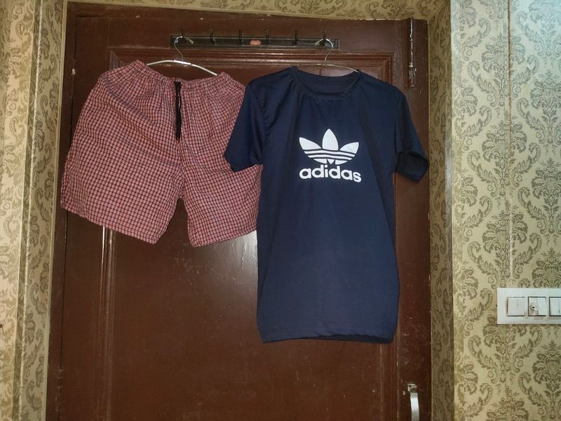 Combo Of Men Copied Brand T Shirt And Cotton Short