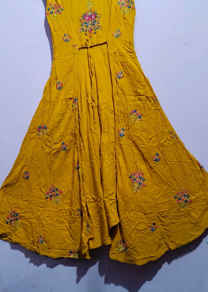 yellow full length long grown anarkali dress