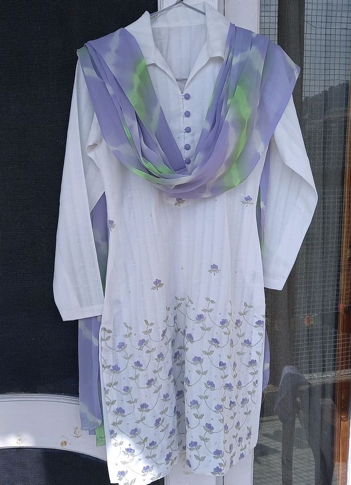 Stitched Lavender Chudidaar Suit Set With Dupatta