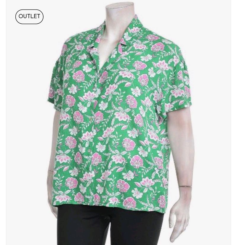 Plus Size Green Floral Shirt