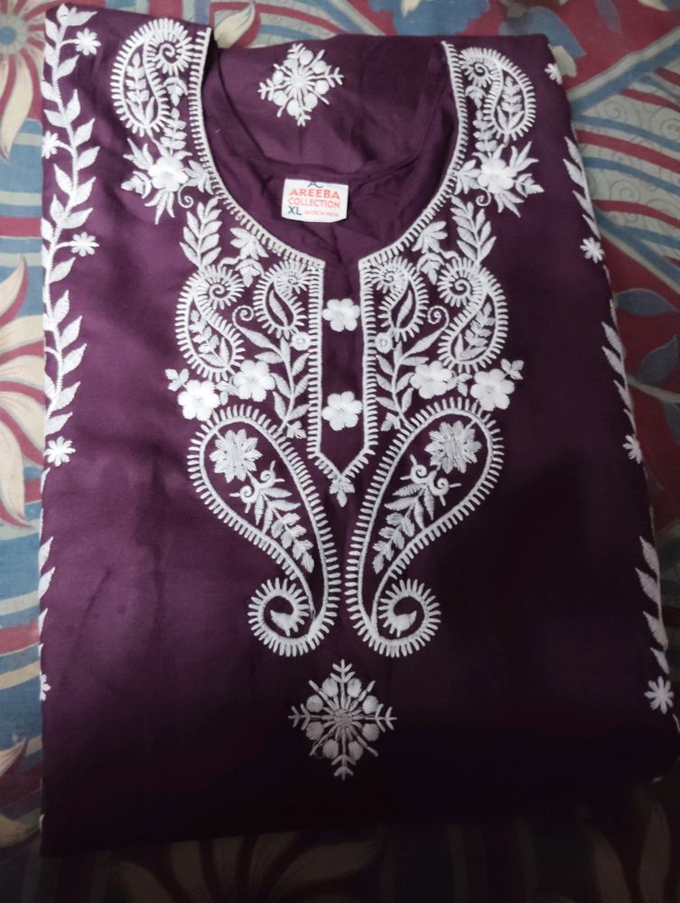 Cotton Embroidery Kurta With Lace