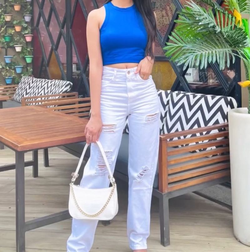 Combo Of Crop Tee And Jeans 💙🤍