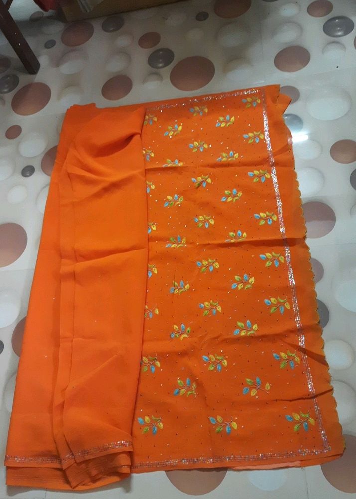 🍊Orange🍊Embroidery Saree🥻