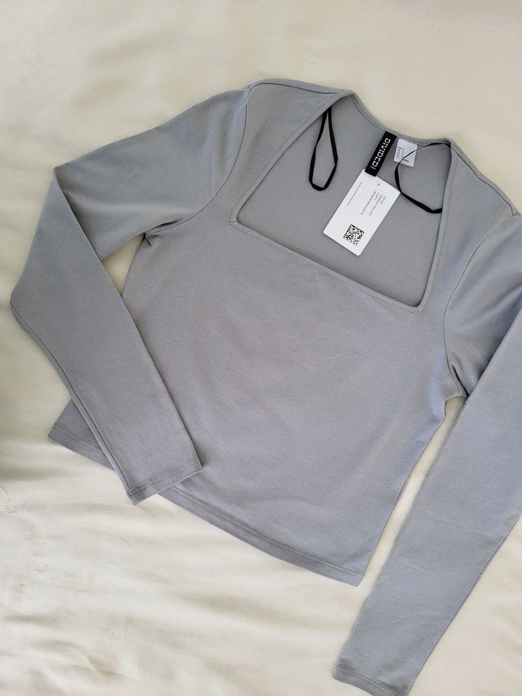 H&M Square Neck Grey Top/ SIZE-S