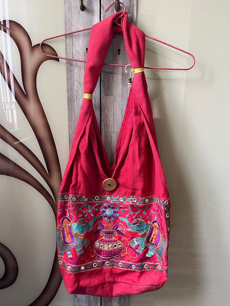 Royal Red Hand embroidered Bag