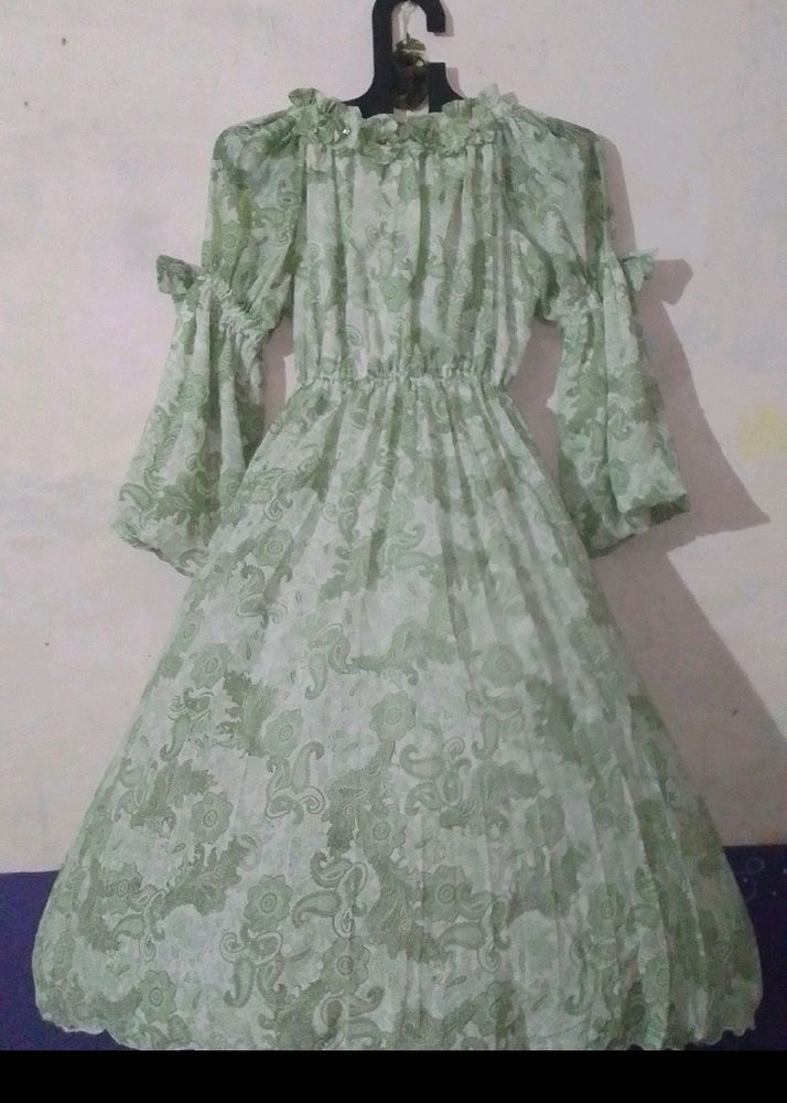 Green And White Frock