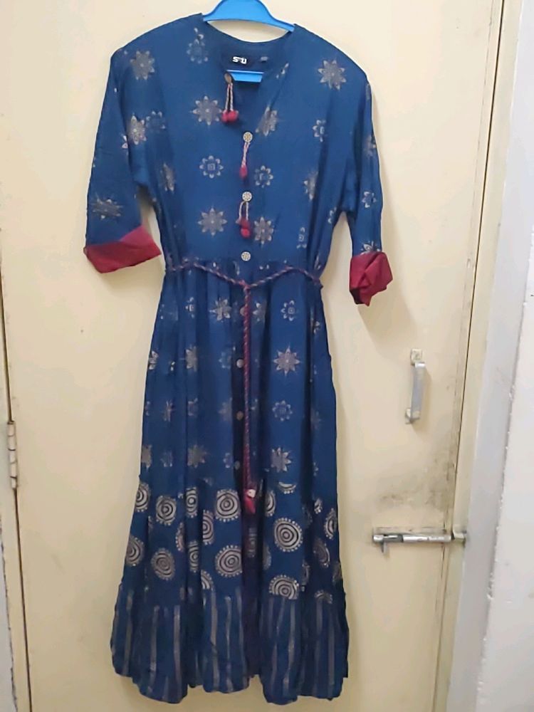 Blue And Golden Kurti Women