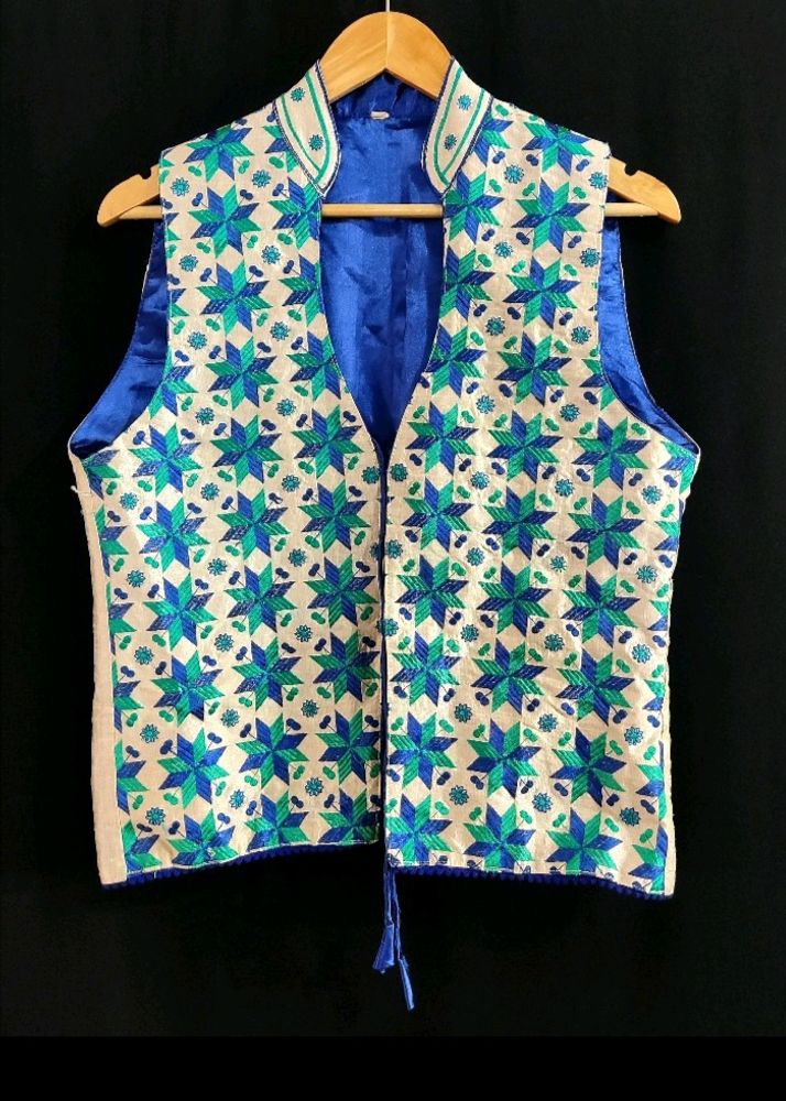 Cream Embroidered Waist Coat For Women.