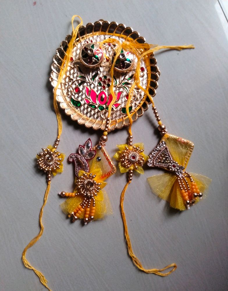 2 set Jaipuri floral Design Rakhi and lumba