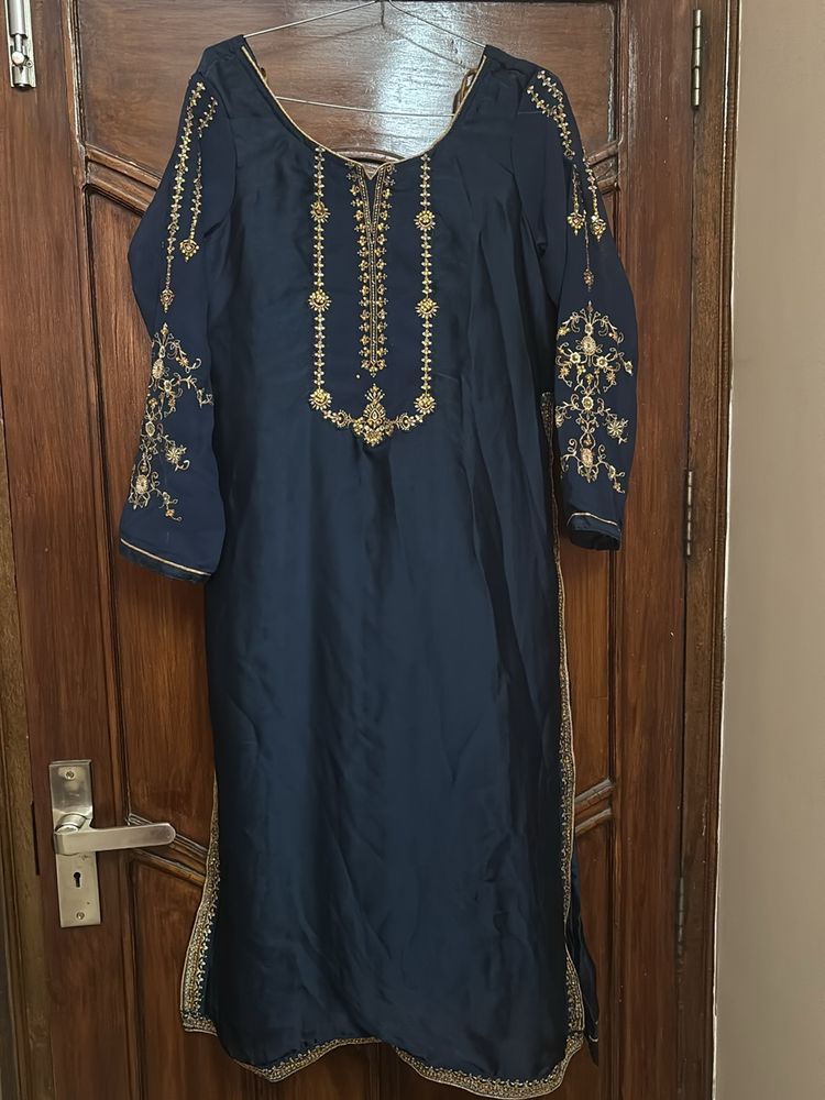 Navy Blue Embroidered Kurta