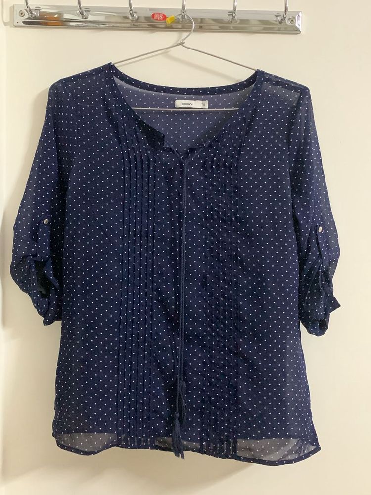 Polka Dots Dark Blue Sheer Top