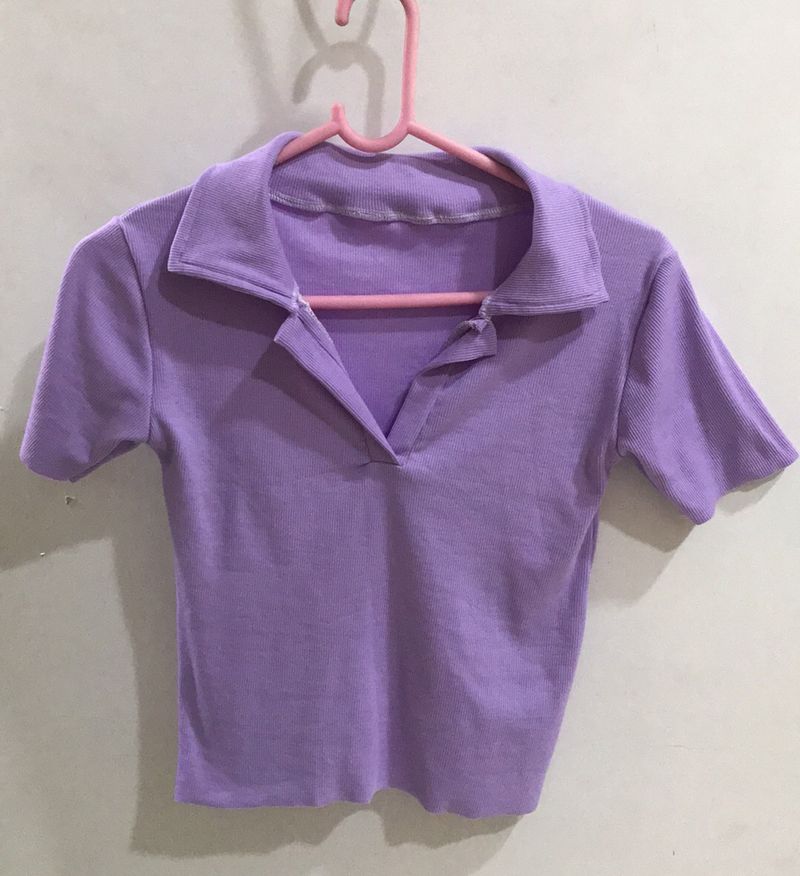 Lilac Purple Short Sleeves Polo Shirt Top