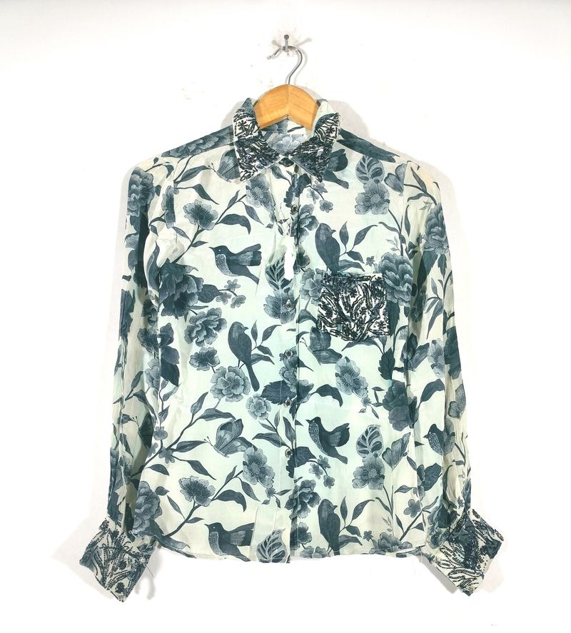 Grey With Black Floral Print Shirts (Women's)