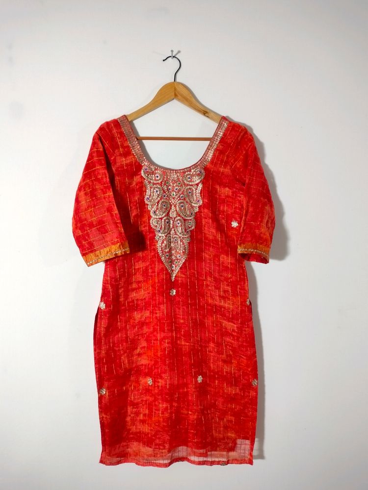 Red Embroidery Kurta