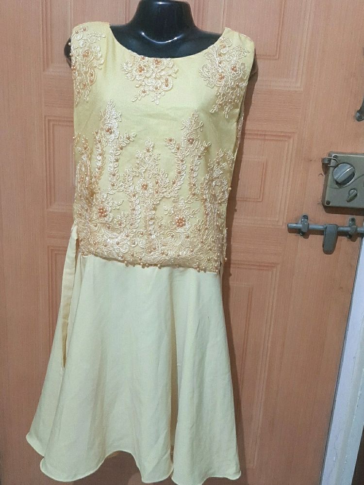 Yellow & Gold Lace Satin Party Dress.