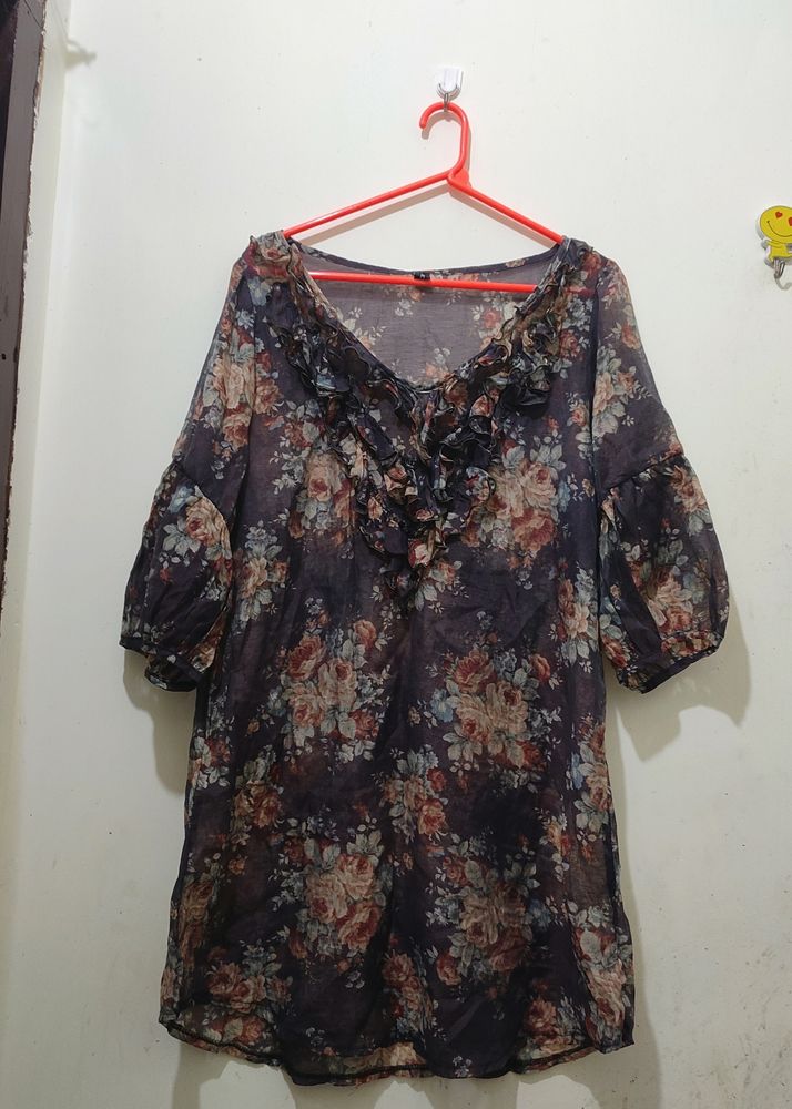 Floral Printed Long Top/Short Dress Size 36