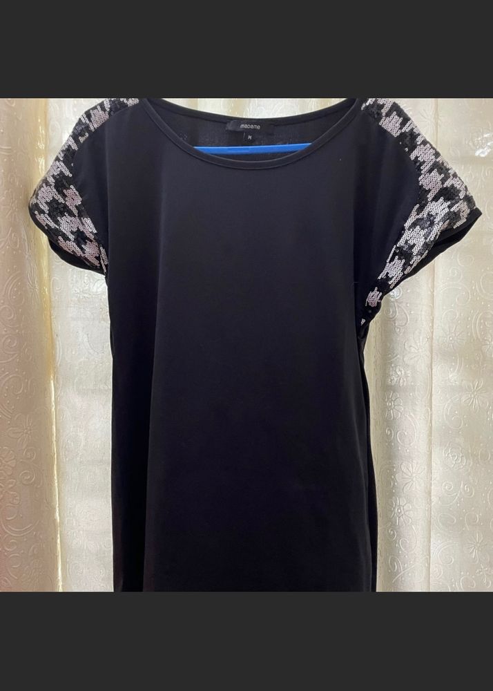 Madame black Sequin Shoulder Top