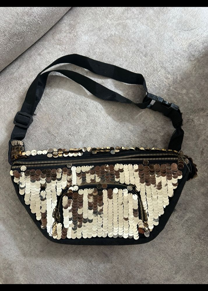 Black And Golden Sequins Fanny Bag