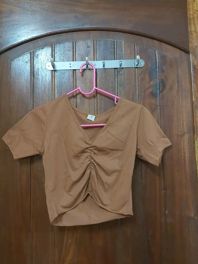 Brown Ruched Crop Top