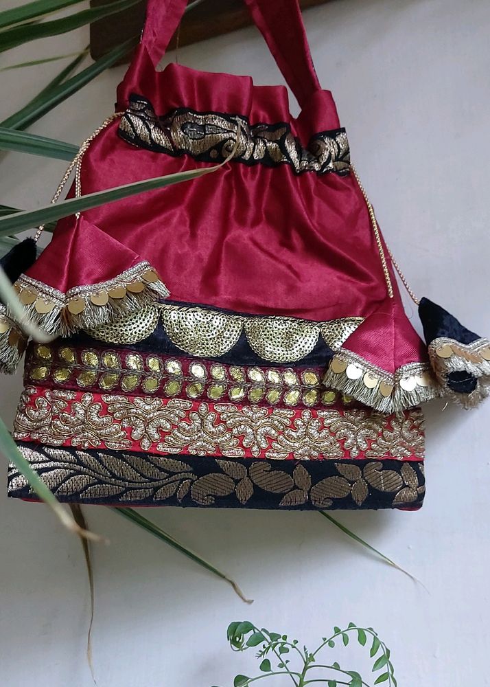 Maroon And Black Wedding Potli bag