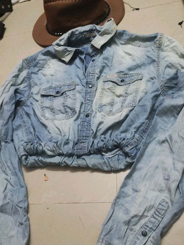 Denim Washed Slim Fit Shirt For SALE❗