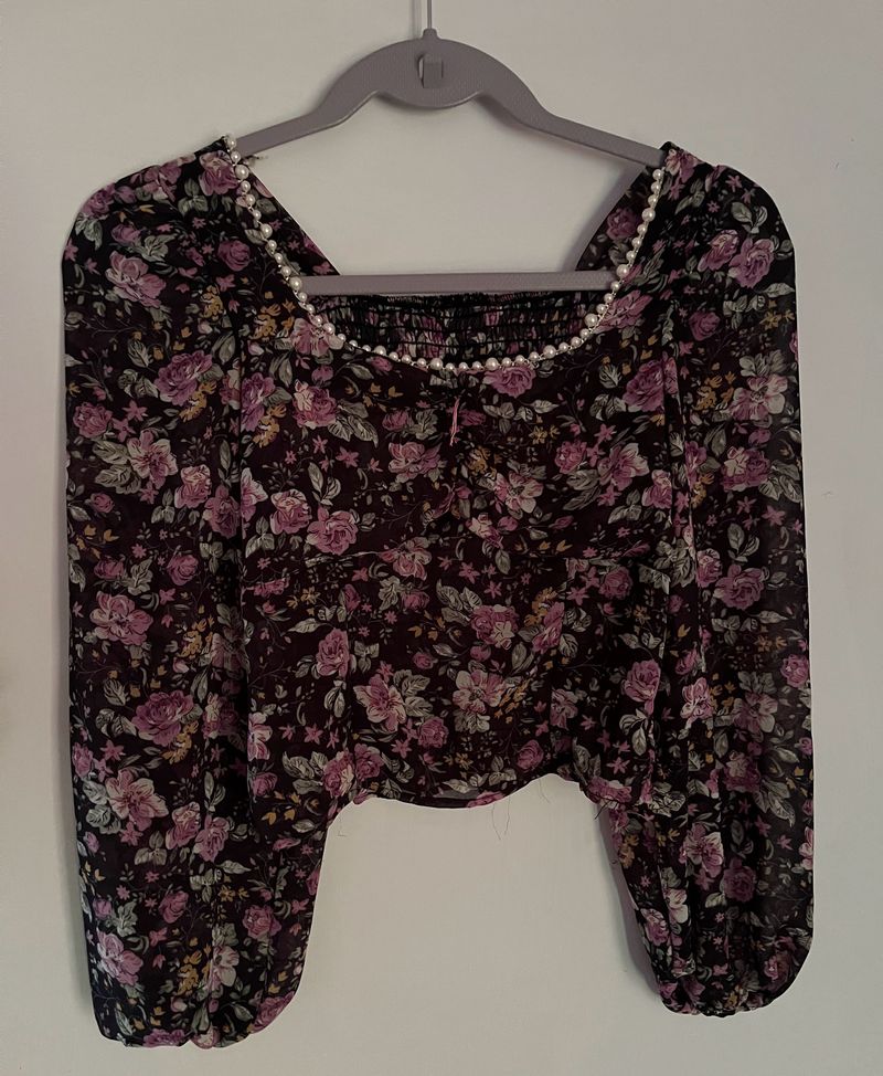 Full Sleeves Flower Print Top For Women