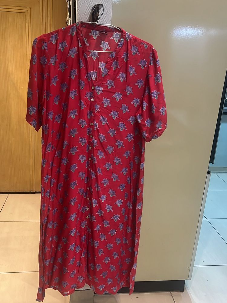 Red Jaipuri Print Kurta