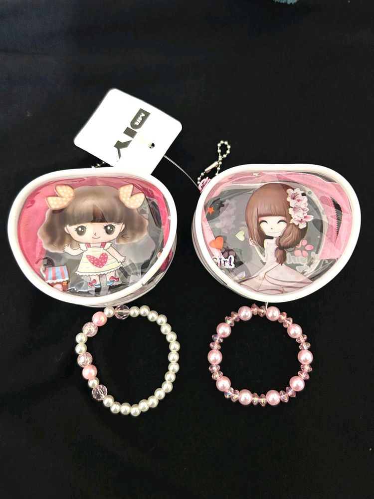 Combo Of 2 pearl Bracelets And Cute Pouches