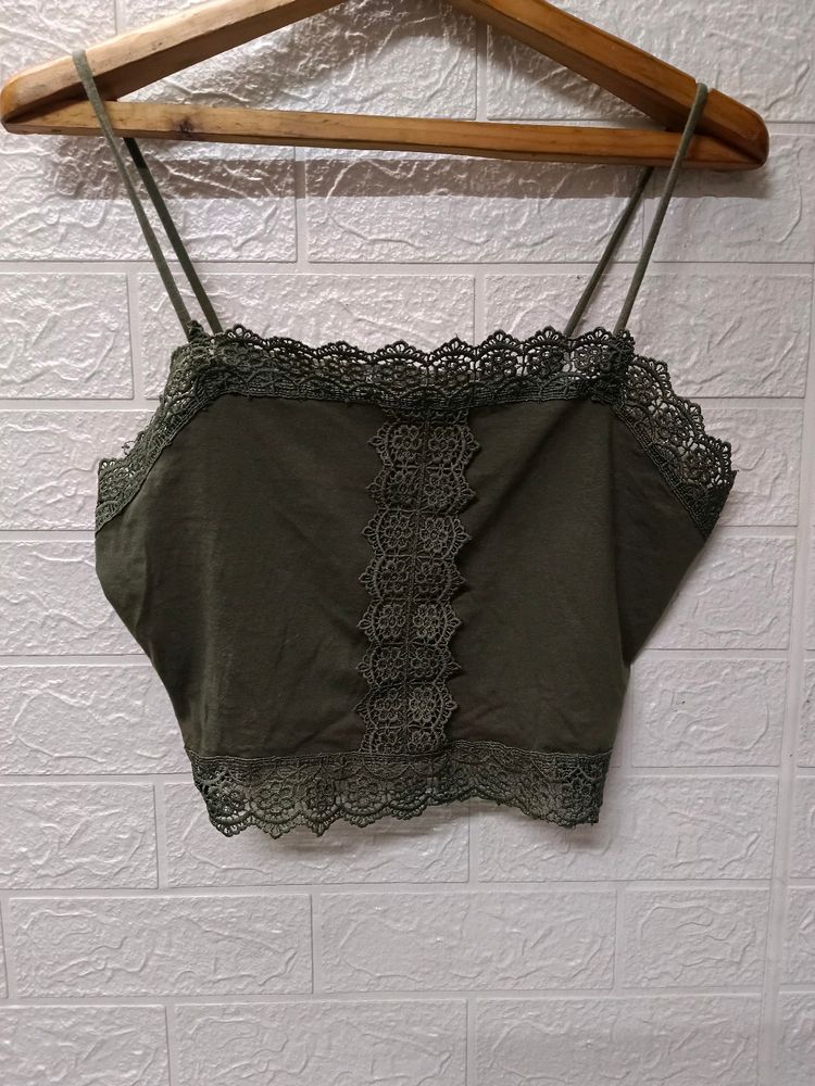 Spaghetti Olive Crop Top