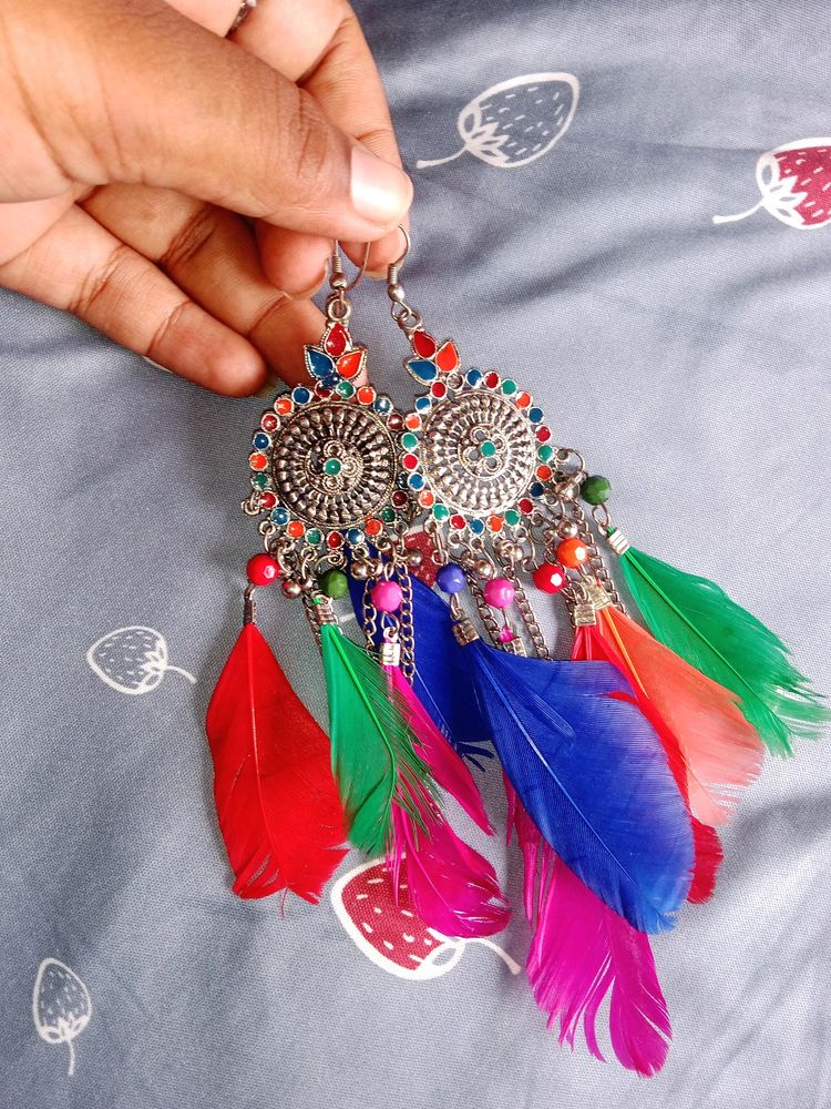 colourful feathers earrings