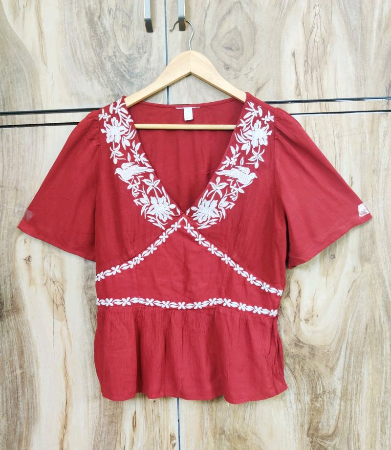 Rust Colour Embroidery Work Top Size-34