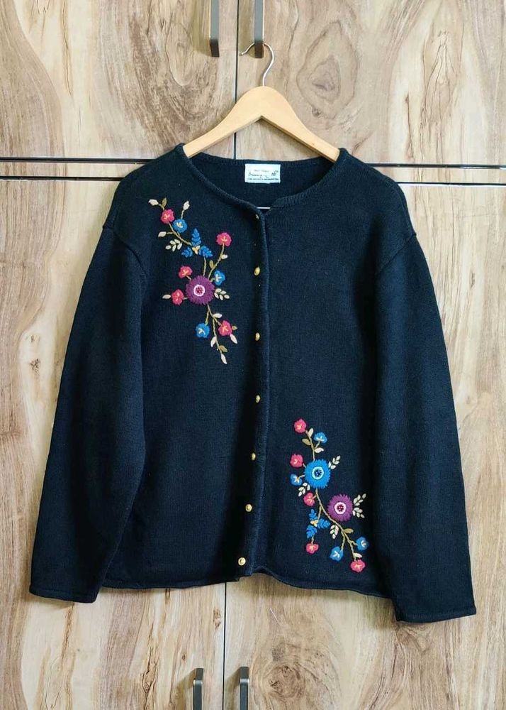 Black Embroidery Design Cardigan Size-46