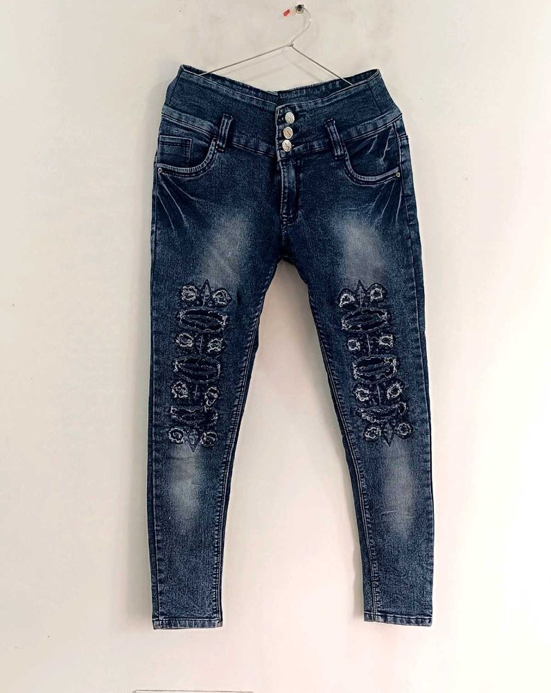 High Waist Rough Cut Jeans For Women