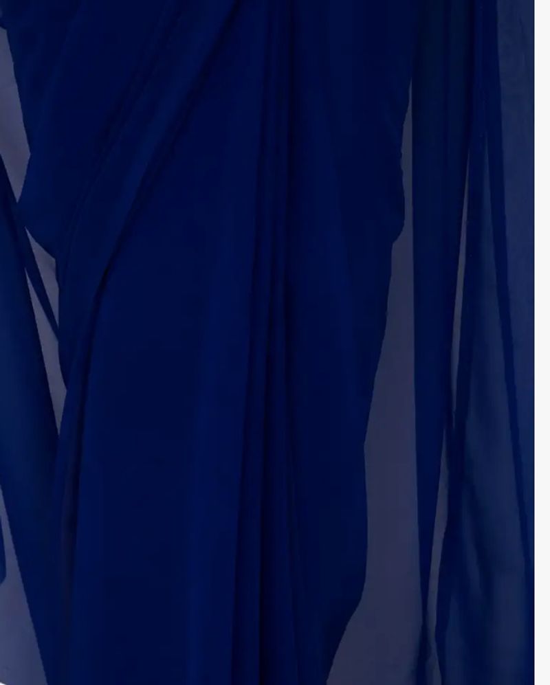 Dark Blue Chiffon Saree With Golden Border