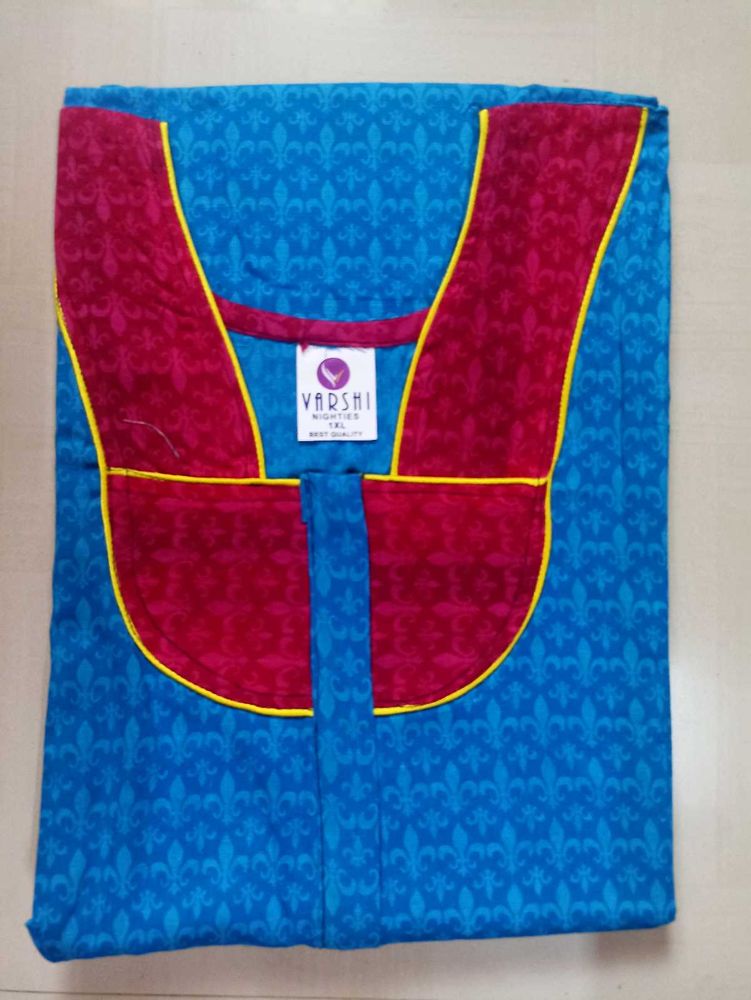 XL Blue Maroon Cotton nighty