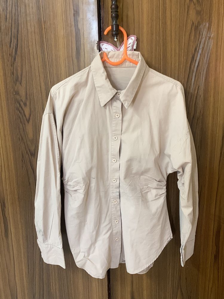 Khaki Color Waist Gather Shirt