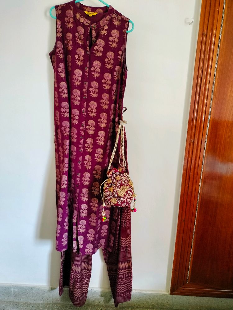 Kurta Set(Top+Bottom)+Potli Bag