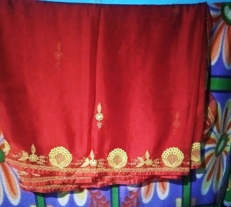 Hand Work Red Saree