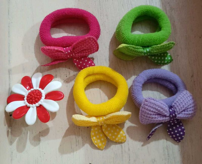 4 Bow Rubber band With Free Flower Clip